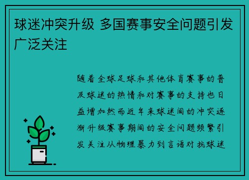 球迷冲突升级 多国赛事安全问题引发广泛关注